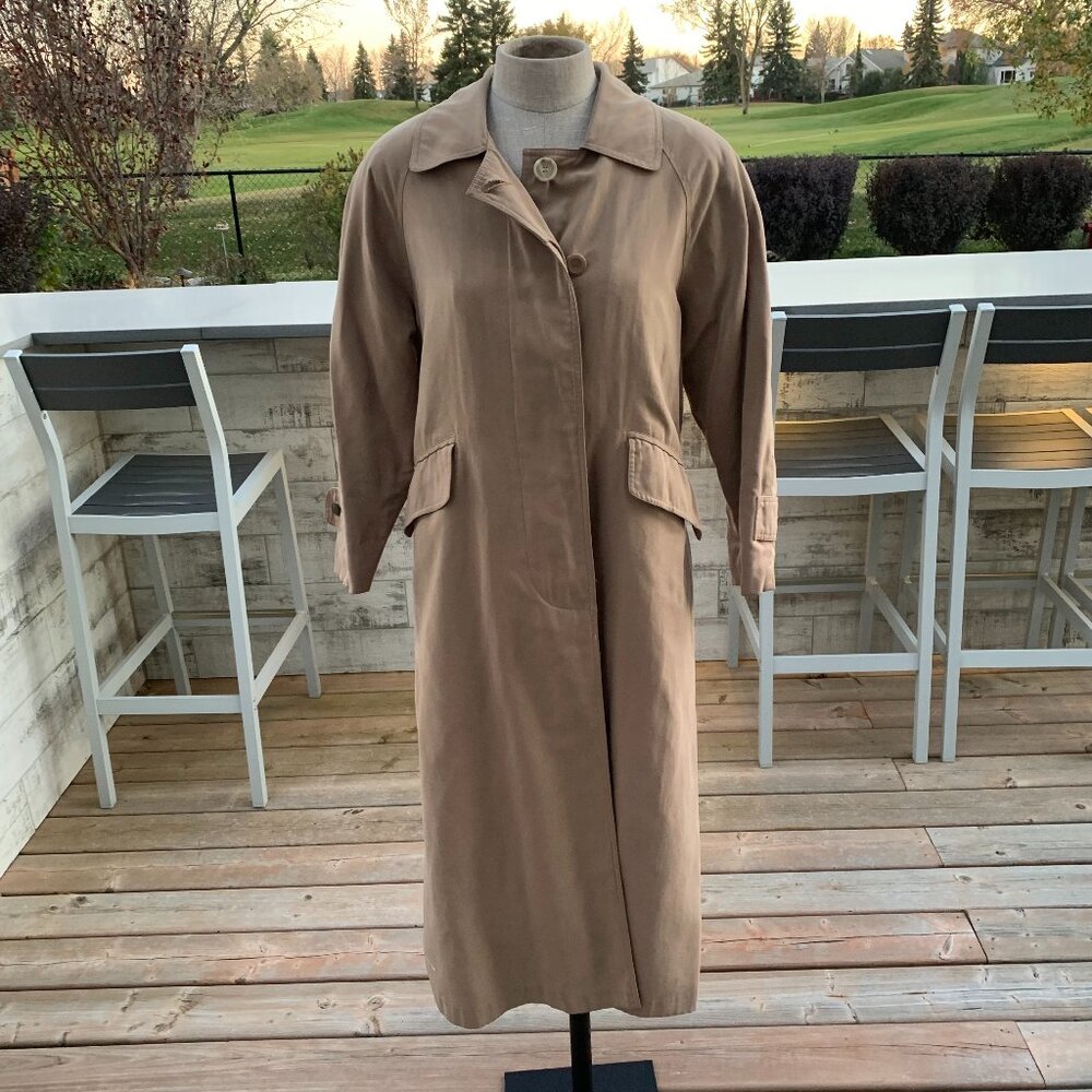 Vintage 80s 90s Trench Coat 4P Overcoat Khaki Tan Long Classic Raincoat